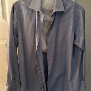 CANALI Dress Shirt Exclusive Egyptian Cotton  Blue Size 17.5